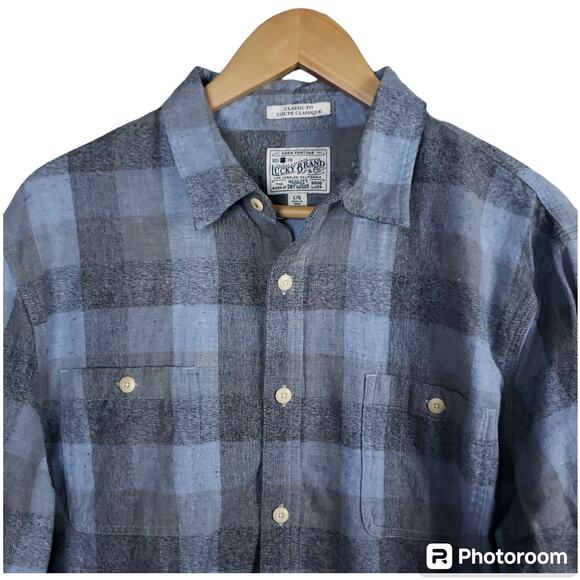 Lucky Brand Men's Classic Fit Long Sleeve Button-Up Flannel Shirt Large Gray - Picture 3 of 14
